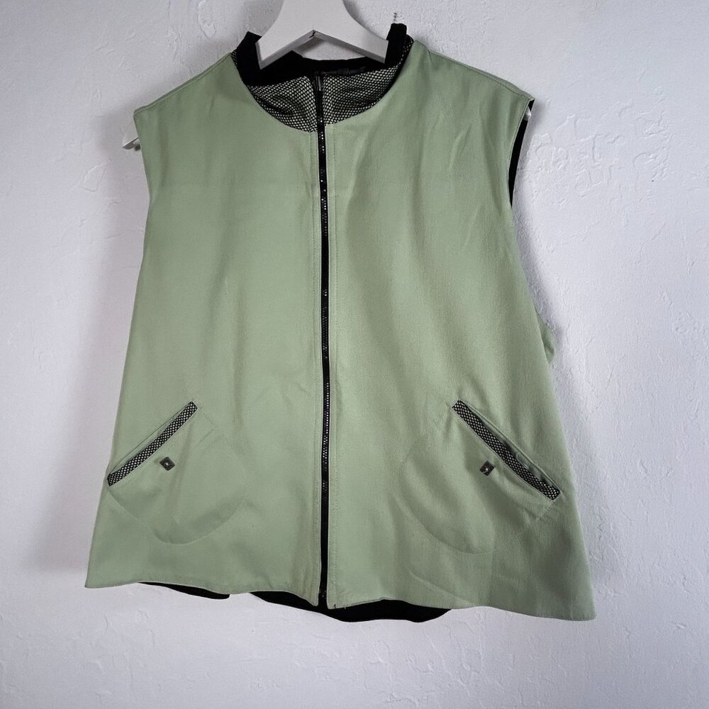 B&C Womens Black & Green Full-Zip Reversible Vest Large Lightweight Pockets